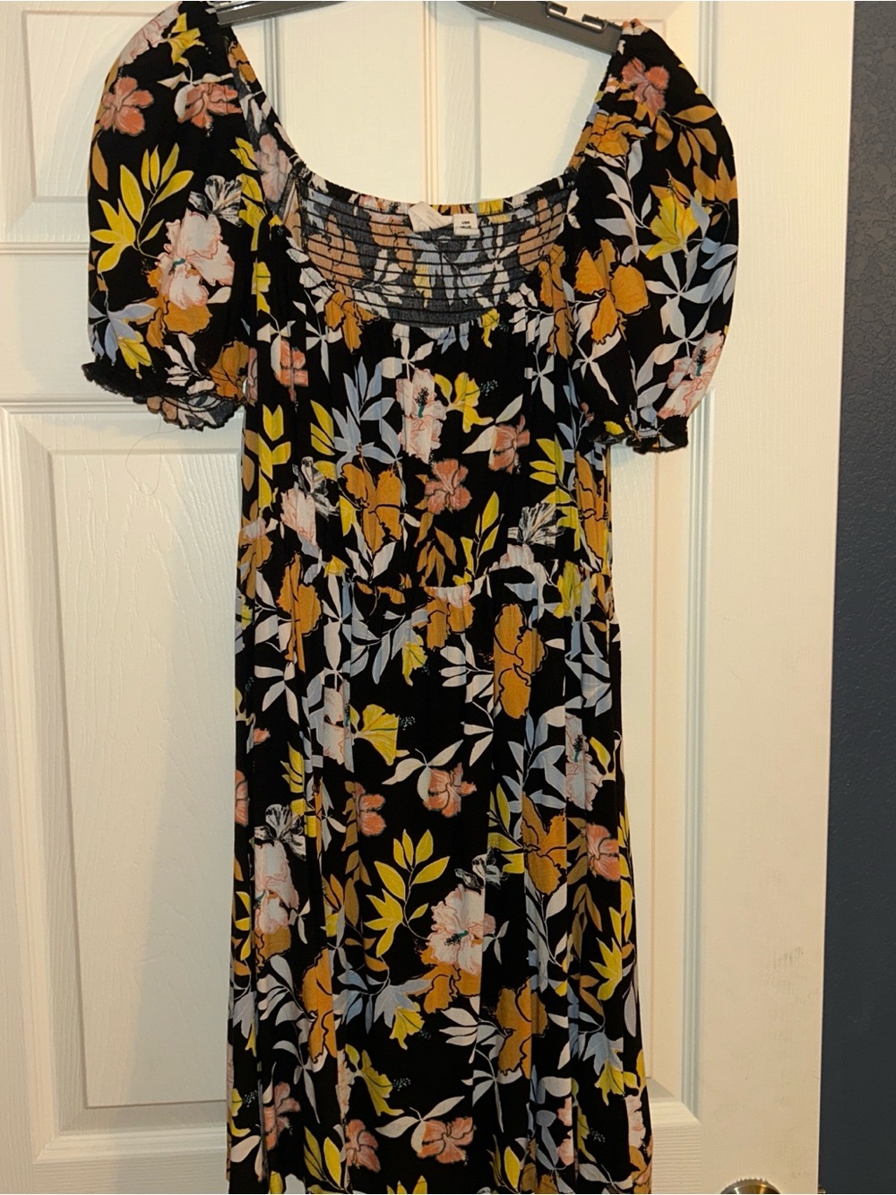 Roxy Black Floral Puff-Sleeve Midi Dress